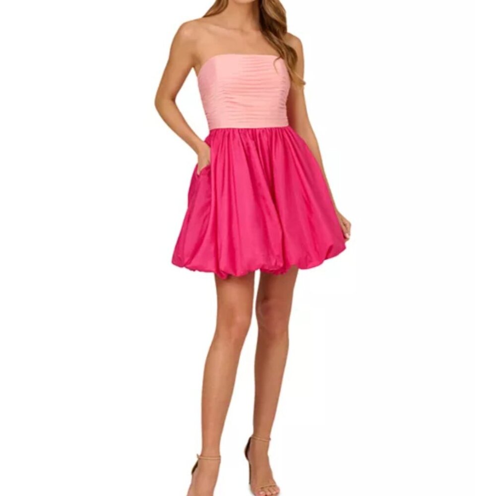 Liv Foster Women's 12 Pink Magenta Strapless‎ Ruched Bubble Hem Dress